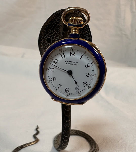 Tiffany & Co 18k Yellow Gold and Blue Enamel Watch on Silver  display picture 1