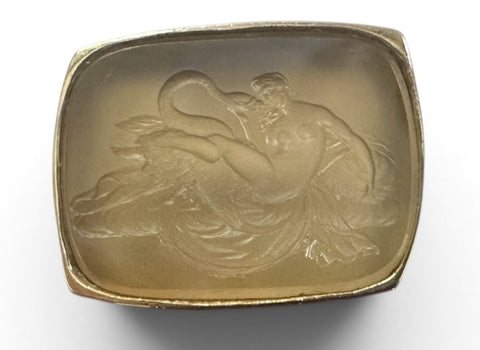 Vintage 14k Intaglio Ring Neoclassical Leda & The Swan Carved Agate Large Size 8 - Image 1