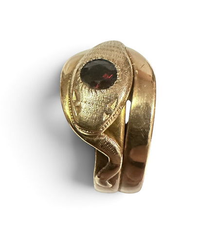 Vintage 14k Snake Ring Old Sculpted Wrap Around Snake Red Stone Size 10.5 - Image 1