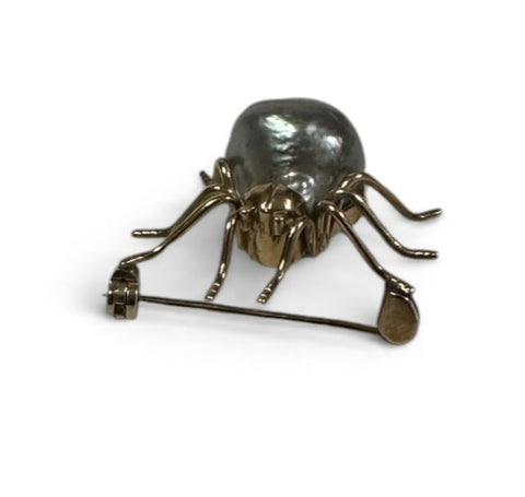 Vintage 14k Spider Brooch Large Baroque Pearl Body - Image 1