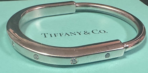 Tiffany 18k Diamond Lock Bangle Bracelet