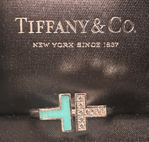 Tiffany 18k T-Wire Diamond Turquoise Ring