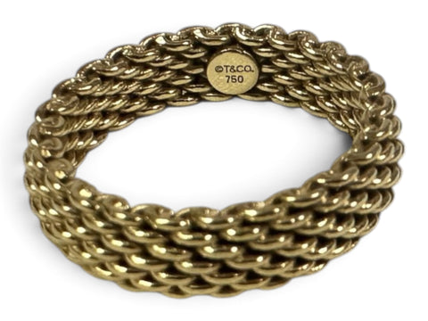 Tiffany 18k Somerset Mesh Ring Yellow Gold 5mm Wide Size 6 with Tiffany Box