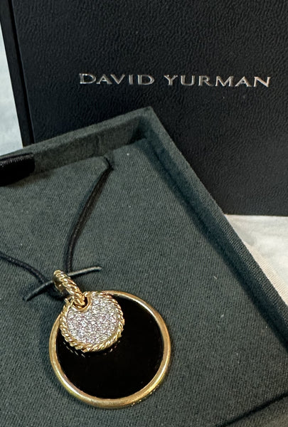 David Yurman 18k Elements Pendants Reversible Onyx/Mother of Pearl & Diamonds