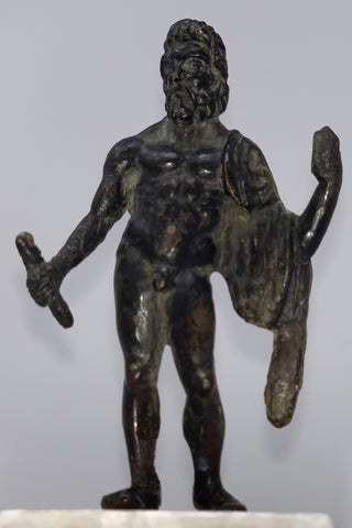 Roman Bronze Hercules Figure on Stone Stand - 1st - 3rd Century