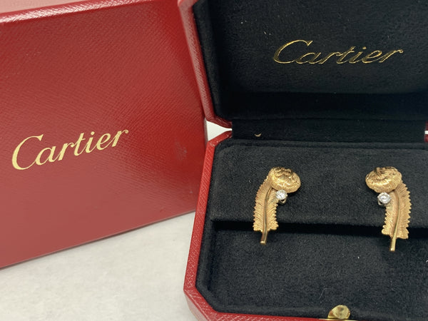 Vintage Cartier Diamond Gold Earrings 1940s w/ Posts George Schuler for Cartier ***