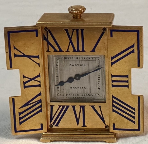 Cartier 18k Yellow Gold & Enamel "Altar" Clock - Miniature Travel Clock circa 1930 ***