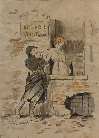 Louis Icart Original Artwork - WWI Soldier and French Girl ***