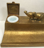 Gilt Bronze Inkwell and Pen Tray with Pheasants