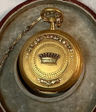 18k Jeannot Droz Pocket Watch in Fitted Case with Chain and Winder Fob Circa 1870s ***