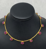22k Natural Ruby Cabochon Necklace High Carat Gold 16" 14 Rubies Hand Made ***