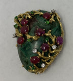 Vintage Seaman Schepps 18k, Natural Ruby, Diamond and Demantoid Garnet Clip Brooch on Eilat Stone ***