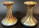 Louis Comfort Tiffany Pair of Favrile Glass Candlesticks ***
