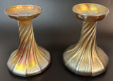 Louis Comfort Tiffany Pair of Favrile Glass Candlesticks ***