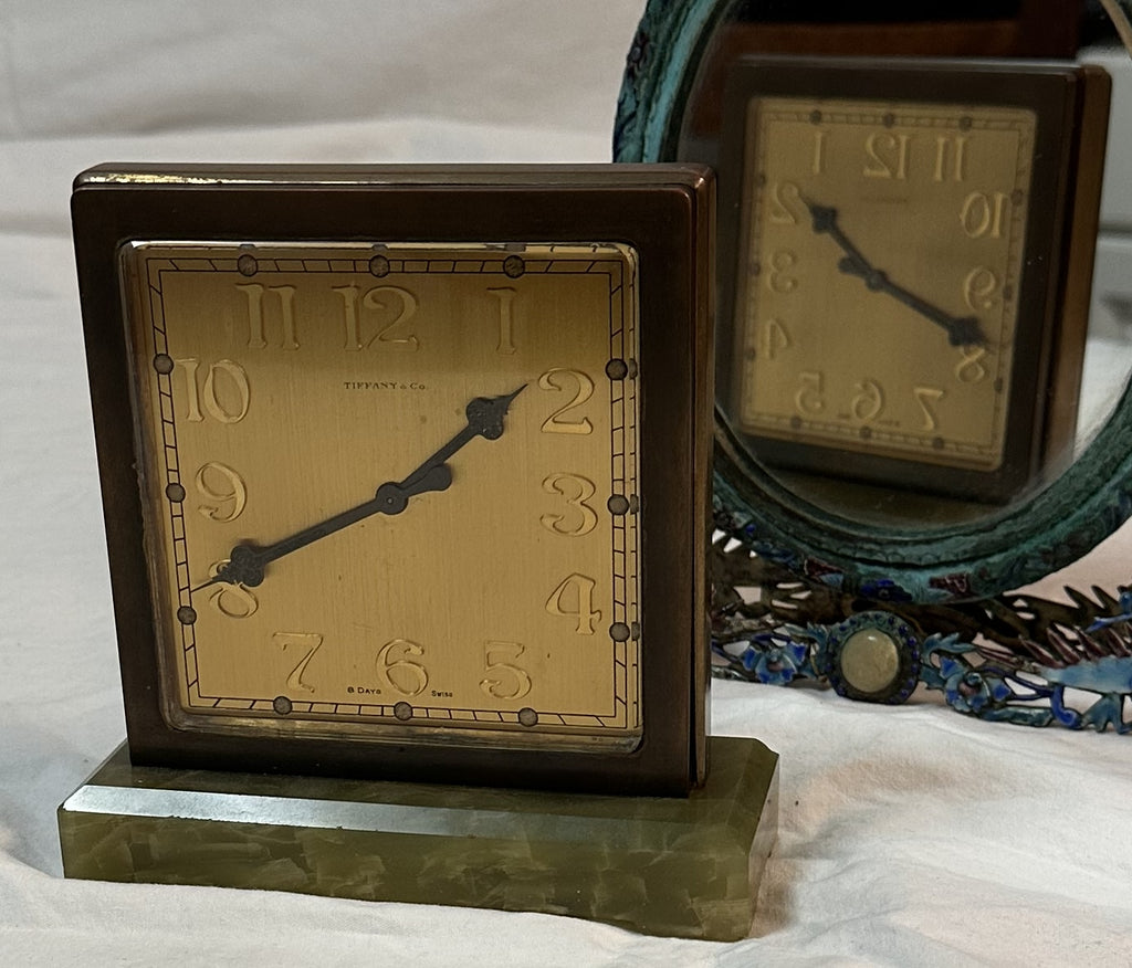 Tiffany & Co Double Sided Partner's Clock Bronze & Green Agate ***