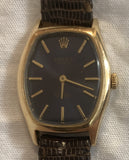 18k Rolex Cellini Watch Blue Face Original Band and Buckle Works Great! ***